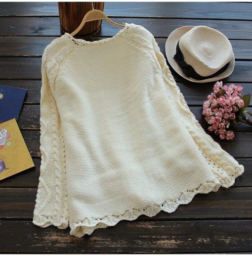 main image32022 Spring Autumn Mori Girl Style Women Cardigan Solid Twist Howllow Out Crochet Cotton Knitted Sweater
