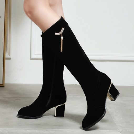 main image3Autumn Winter Knee High Boots Women Black Red Flock Women s High Boots Luxury Casual Low