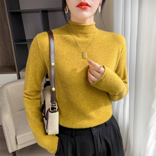 main image3Autumn Winter New Crimped Cashmere Sweater Women Keep Warm half Turtleneck Pullovers Knitting Sweater Fashion Long