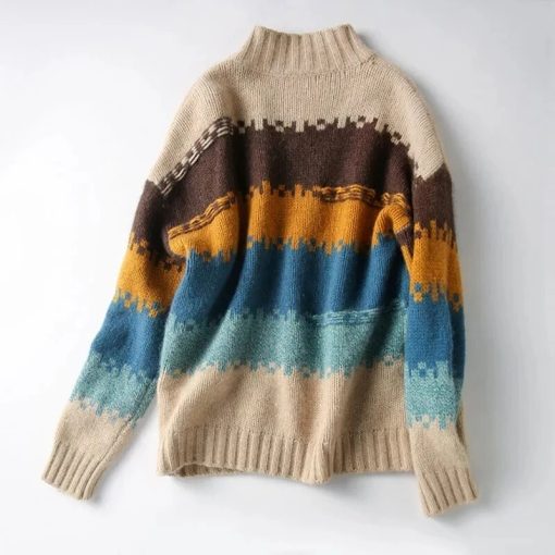main image3Autumn and Winter New Sweater Women s Half Turtleneck Rainbow Striped Knitted Top Pullover Loose Fashion