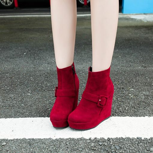 main image3Big size 34 44 New Round Toe Buckle Boots for Women Sexy Ankle Boots Heels Fashion