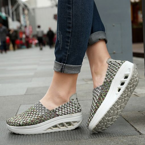 main image3Comfortable summer shoes woman platform sneakers 2022 new fashion breathable woven wedges sneakers women shoes tenis