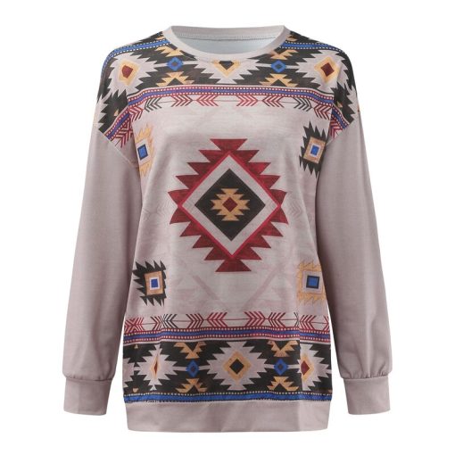 main image3Ethnic Style Women Casual Sweatshirts Hoodies Aztec Print Autumn Ladies Crewneck Pullover Long Sleeve Loose Top 1