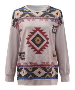 main image3Ethnic Style Women Casual Sweatshirts Hoodies Aztec Print Autumn Ladies Crewneck Pullover Long Sleeve Loose Top