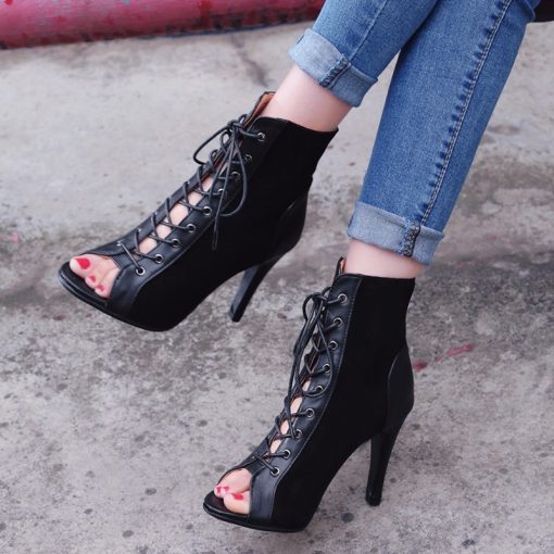 main image3Fashion Summer Heels Ankle Boots For Women 2022 Spring Peep Toe Lace Up Pumps Party Shoes 1