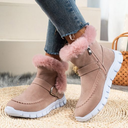 main image3Fashion Women s Thick Fur Snow Boots Non Slip Faux Suede Ankle Boots Woman Casual Plush
