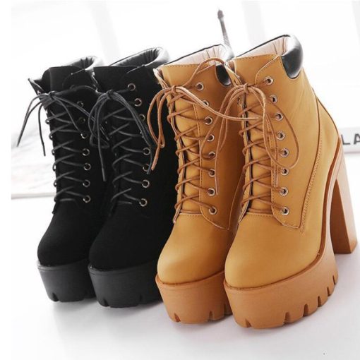 main image3New 2020 Platform Ankle Boots Women Autumn Lace Up Thick High Heel Ladies Woman Fashion Shoes