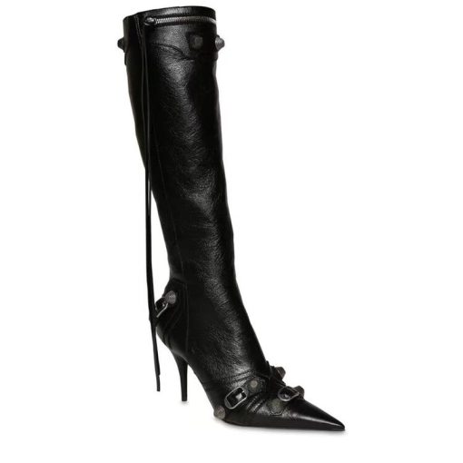 main image3New Fashion Luxury Pointed Toe Stiletto Women s Shoes Retro Metal Buckle Zipper Knee High Boots