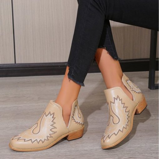 main image3New Women s Boots Fashion Totem Pointed Toe Chelsea Boots Slip on Solid Color Breathable Ankle