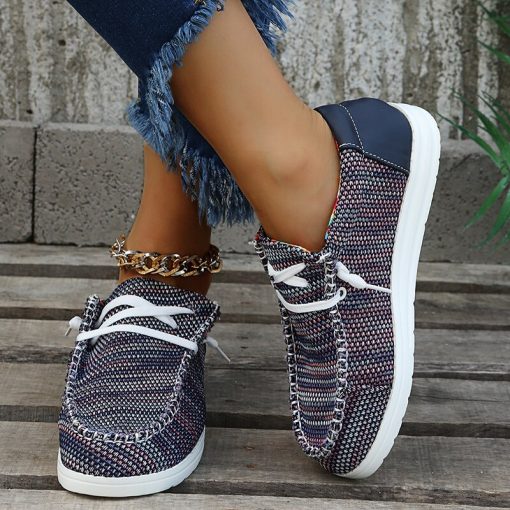main image3New Women s Shoes Sneakers 2022 Fashion Knitted Flats Large Size 43 Ladies Lace Up Casual
