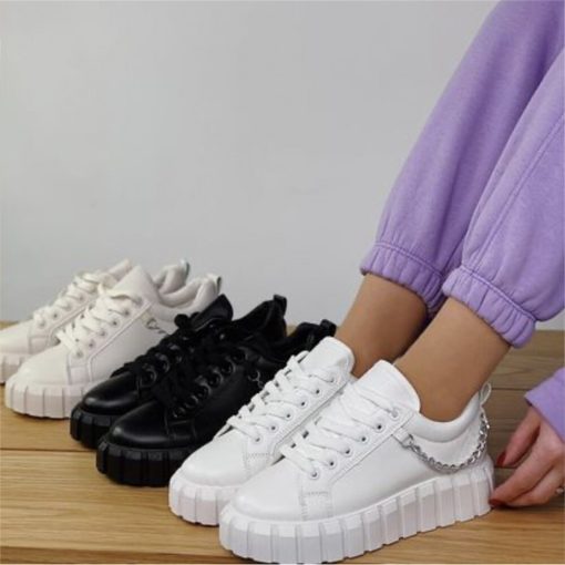 main image3New Women s Sneakers 2022 Spring Fashion Metal Chain Ladies Lace Up Casual Shoes 36 43