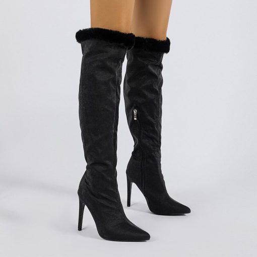 main image3Over The Knee Female Sexy Flock Zip Long Boots For Women 2023 Thin Heel Ladies Pointed
