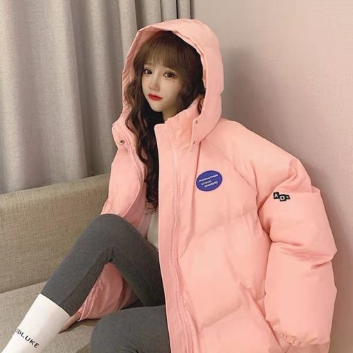 main image3Oversized Fashion Parkas Purple Hooded Jacket Women s Winter 2022 Loose Cotton padded Student Coat Thicken