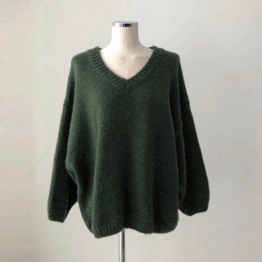 main image3PEONFLY Chic Casual Autumn Winter Basic Sweater Pullovers Women V Neck Solid Knitted Pullover Female Long