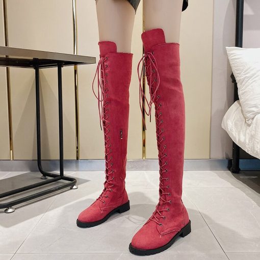 main image3Six Colors Casual Women s Boots Low Heels Flock Winter Over Knee Boots for Woman 2020