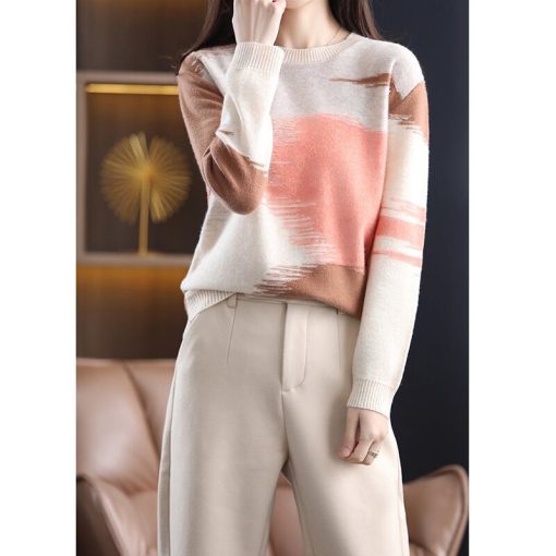 main image3Tie Dye Spring Knit Tops Women Casual Long Sleeve O neck Sweaters Korean Vintage Knit Jumper