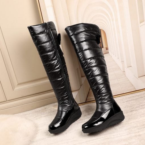 main image3Waterproof Women Winter High Snow Boots Warm Fur Plush Black Over the Knee Boots Down Wedge