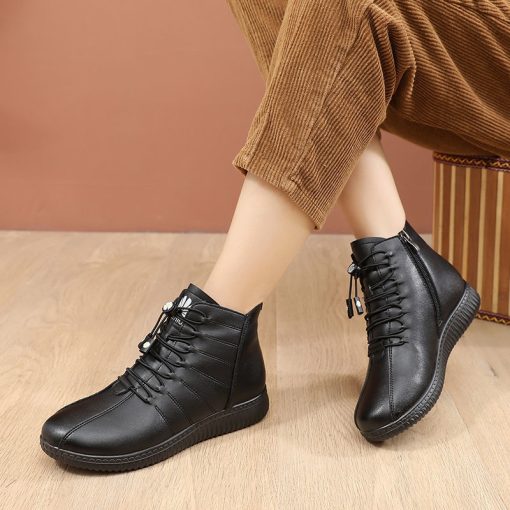 main image3Waterproof ankle boots for women winter leather moccasins warm plush snow shoes for woman leisure casual 1