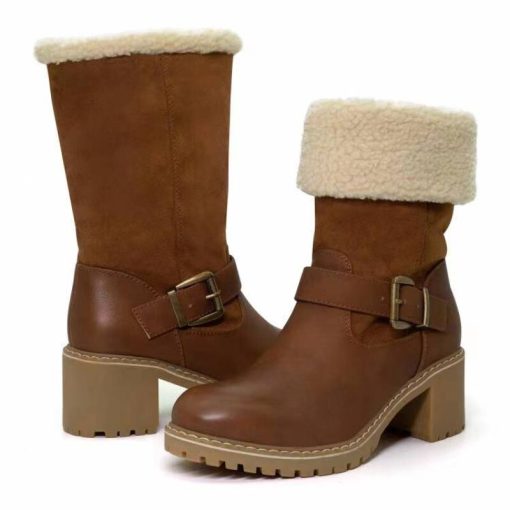 main image3Winter Women Boots Warm Platform Fashion Boots Ladies Plush Shoes Buckle Strap Thick Sole Cowboy Boots