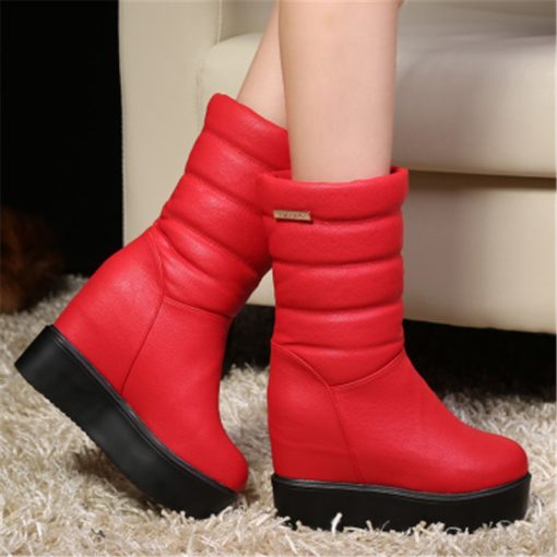 main image3Women Increased Internal Boots Wedge Mid Calf Boots Women Fashion Plush Warm Leather Snow Boots Round