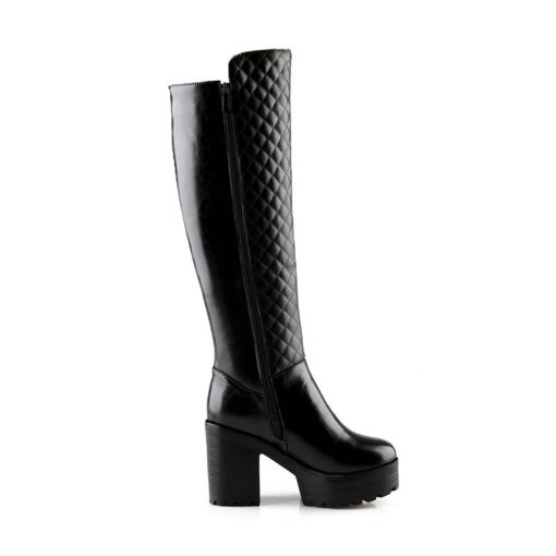 main image3Women Shoes Winter Plush Square High Heel Knee High Boots Fashion Platform Zipper Boots Round Toe