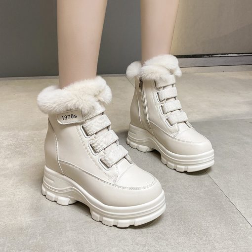 main image3Women s Fur Snow Boots Winter Thick Bottom Short Boots 7cm Heels Round Toe Warm Plush