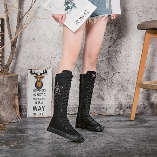 main image3Women s Shoes Ladies Canvas Boots Casual Flat Shoes Sequins Tassels Zipper Boots Comfortable Vulcanized Sneakers
