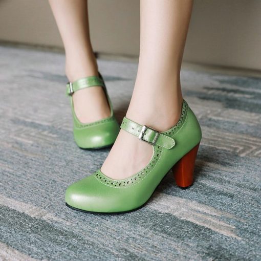 main image3ZawsThia spike high heels purple green black woman shoes retro lady pumps buckle strap female heels