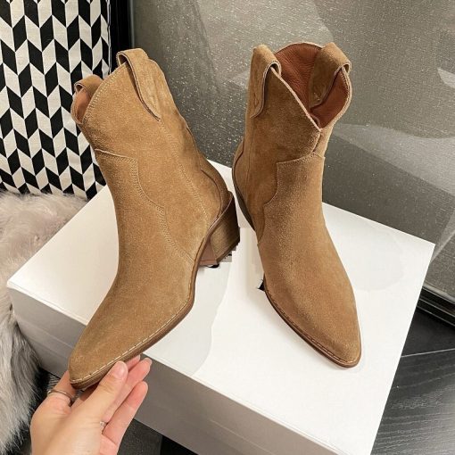 main image42022 Winter Classic Chelsea Boots for Woman Cow Suede Pointy toe Wedge Heel Ankle Boots Simple