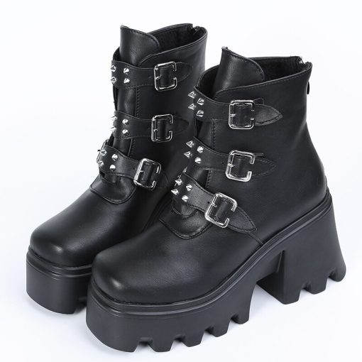 main image42022 Winter New Boots Warm Plush Gothic Side Zip Thick Sole Punk High Heels Ankle Boots