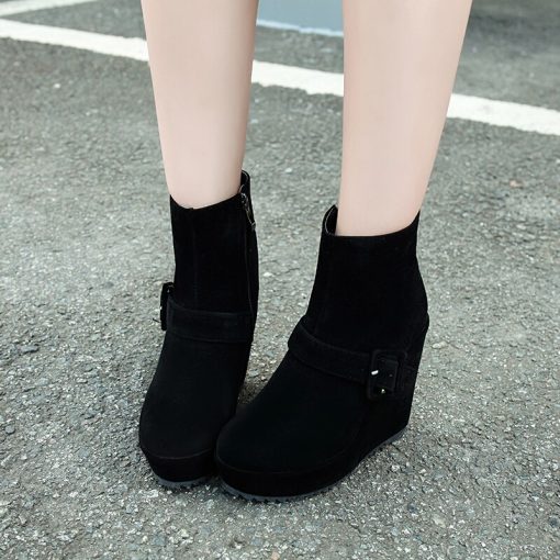 main image4Big size 34 44 New Round Toe Buckle Boots for Women Sexy Ankle Boots Heels Fashion