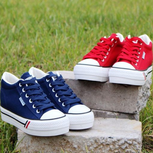 main image4Comemore 2022 Women s Canvas Shoes Fashion Lace Up Ladies Casual Sneakers Women High Heels Platform