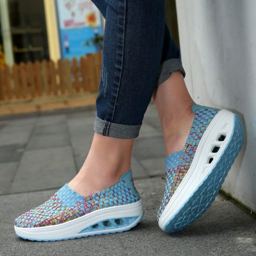 main image4Comfortable summer shoes woman platform sneakers 2022 new fashion breathable woven wedges sneakers women shoes tenis