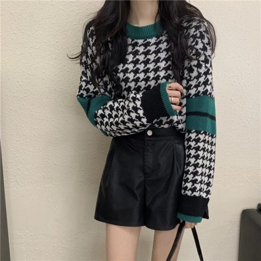 main image4JMPRS Autumn New Round Neck Contrast Color Pullover Tops Women Korean Fashion Drop Shoulder Knitted Sweater