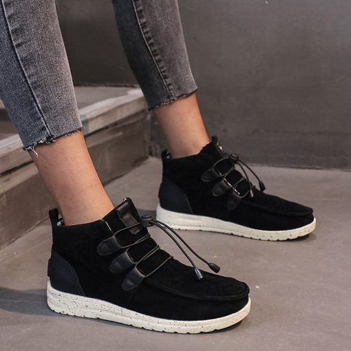 main image4Multi Color Platform Comfort Women Suede Walla Moccasins High Top Sneakers Lace Up Warm Flat Walking