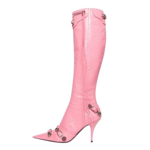 main image4New Fashion Luxury Pointed Toe Stiletto Women s Shoes Retro Metal Buckle Zipper Knee High Boots