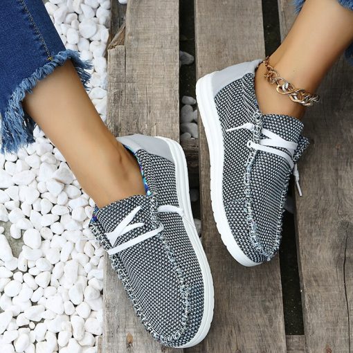 main image4New Women s Shoes Sneakers 2022 Fashion Knitted Flats Large Size 43 Ladies Lace Up Casual