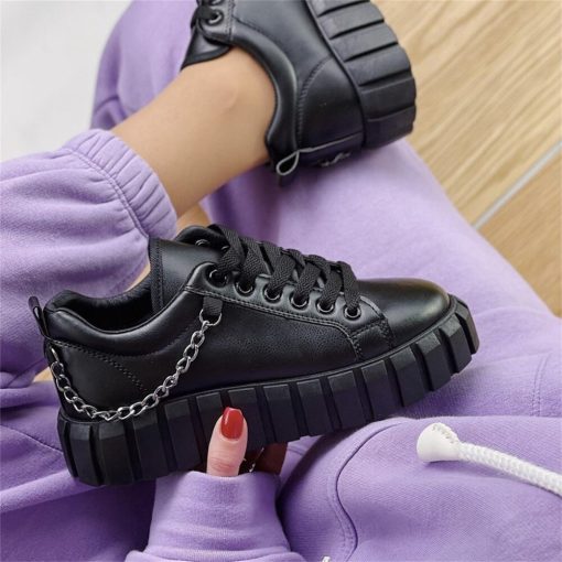 main image4New Women s Sneakers 2022 Spring Fashion Metal Chain Ladies Lace Up Casual Shoes 36 43