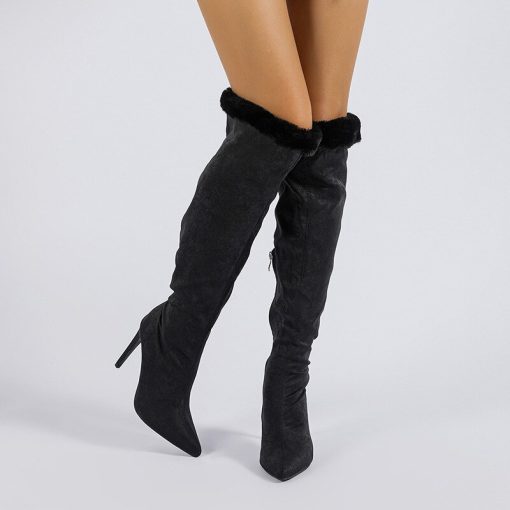 main image4Over The Knee Female Sexy Flock Zip Long Boots For Women 2023 Thin Heel Ladies Pointed