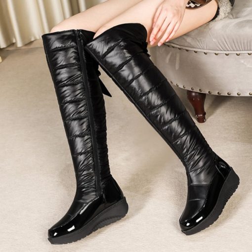 main image4Waterproof Women Winter High Snow Boots Warm Fur Plush Black Over the Knee Boots Down Wedge
