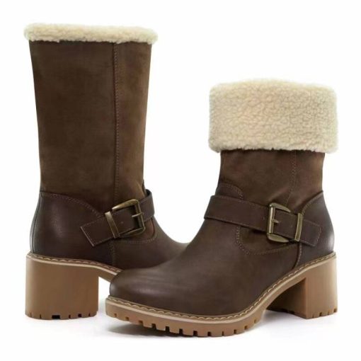 main image4Winter Women Boots Warm Platform Fashion Boots Ladies Plush Shoes Buckle Strap Thick Sole Cowboy Boots