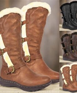 main image4Winter Women Long Boots Fur Plush Warm Platform Snow Boots Solid Color Leather Casual Female Shoes