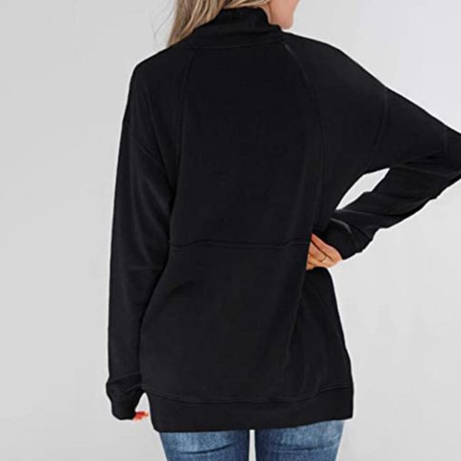 main image4Women Half Zipper Sweatshirt Comfy Sporty Solid Color Large Pocket Sweatshirt Lady Splicing Top Solid Color