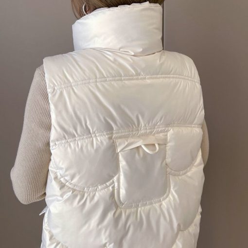 main image4Women Stand Collar 2022 New Short Bright Color Cotton Padded Jacket Sleeveless Female Winter Waistcoat Coat