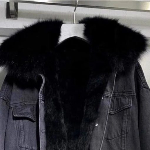 main image4Women Winter Warm Basic Coat Big Fur Collar Denim Jacket Female Cold Motorcycle Jackets Outerwear Fleece