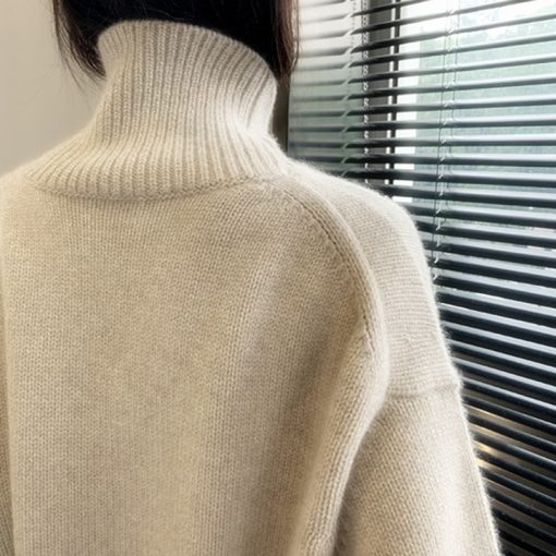 main image52022 Autumn and Winter New Thick Cashmere Sweater Women High Neck Pullover Sweater Warm Loose Knitted