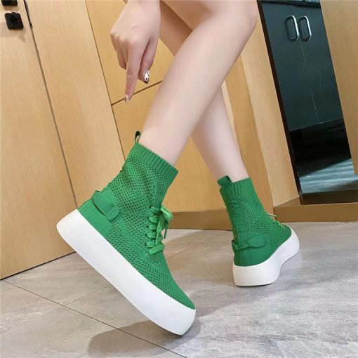 main image52022 Stretch Boots High top Socks Shoes Women Knitted Autumn Hollow Womens Shoes New High top