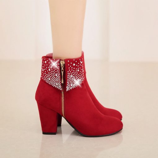 main image5Ankle Boots for Women Red Crystal Boots Women High Heel Winter Shoes Women Zipper Boots Size