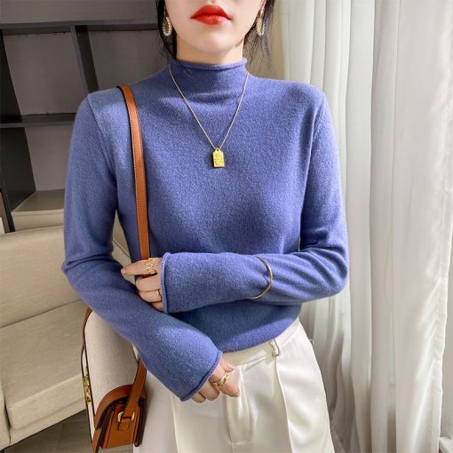 main image5Autumn Winter New Crimped Cashmere Sweater Women Keep Warm half Turtleneck Pullovers Knitting Sweater Fashion Long