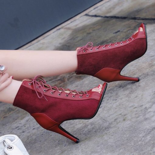 main image5Fashion Summer Heels Ankle Boots For Women 2022 Spring Peep Toe Lace Up Pumps Party Shoes 1